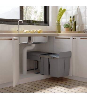 Recycle Waste Bin Pull Out Dustbin Recycling Cabinet  40L-Grey
