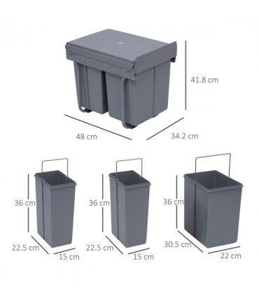 Recycle Waste Bin Pull Out Dustbin Recycling Cabinet  40L-Grey