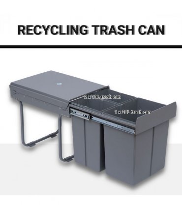 Recycle Waste Bin Pull Out Dustbin Recycling Cabinet  40L-Grey