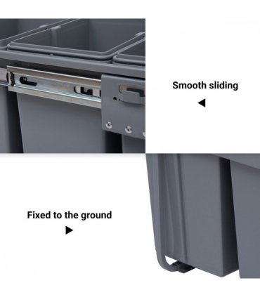 Recycle Waste Bin Pull Out Dustbin Recycling Cabinet  40L-Grey