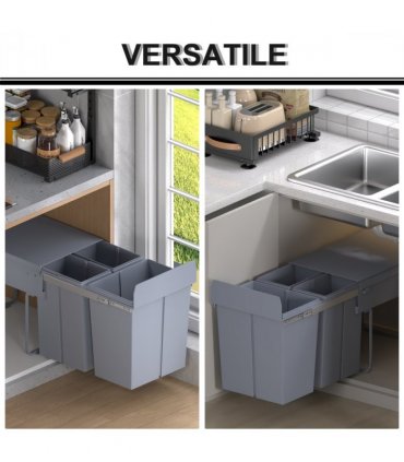 Recycle Waste Bin Pull Out Dustbin Recycling Cabinet  40L-Grey