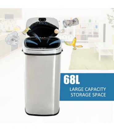 Sensor Bin 68L Stainless Steel Automatic Silver Dustbin 40.5L x 29.5W x 78H cm