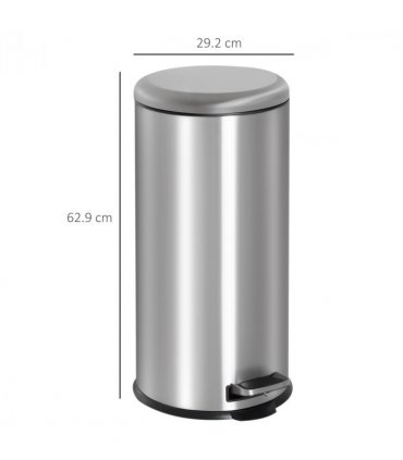 30L Pedal Bin, ?29.2 cm-Black/Silver