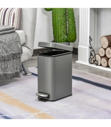 Steel Grey 5L Step Trash Can with Quiet-Closed Lid, Silent and Gentle Open