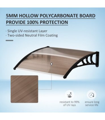 75 L x 120 W x 23 H cm Brown Polycarbonate Curved Awning w/ Black Bracket