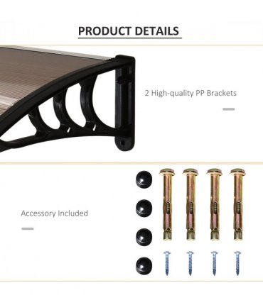 75 L x 120 W x 23 H cm Brown Polycarbonate Curved Awning w/ Black Bracket