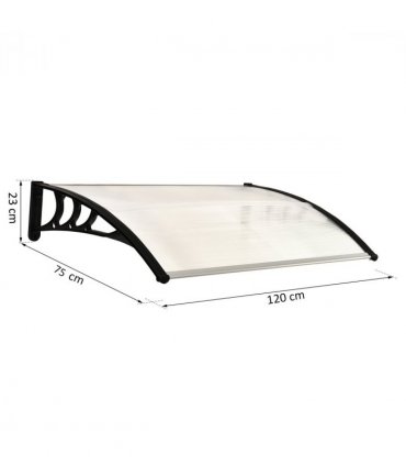 Polycarbonate Clear Curved Awning 75cm x 120cm x 23cm UV Protection Sturdy Frame