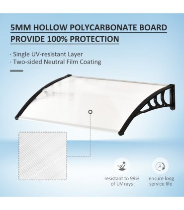 Polycarbonate Clear Curved Awning 75cm x 120cm x 23cm UV Protection Sturdy Frame