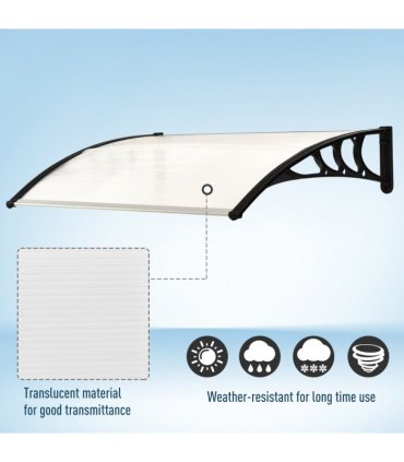 Polycarbonate Clear Curved Awning 75cm x 120cm x 23cm UV Protection Sturdy Frame