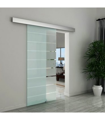 Tempered Sliding Barn Door Kit Aluminum-alloy Rail Frosted Glass