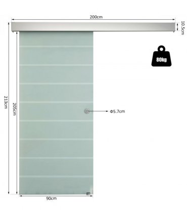 Tempered Sliding Barn Door Kit Aluminum-alloy Rail Frosted Glass