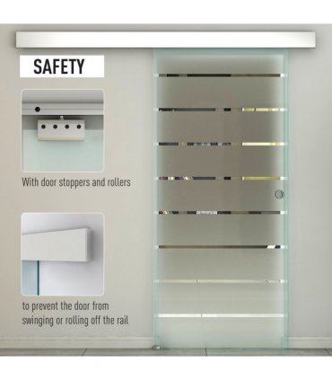 Tempered Sliding Barn Door Kit Aluminum-alloy Rail Frosted Glass
