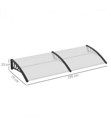 Awning White Polycarbonate 75cm x 195cm x 23cm UV-resistant Lightweight Durable