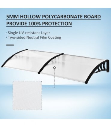 Awning White Polycarbonate 75cm x 195cm x 23cm UV-resistant Lightweight Durable