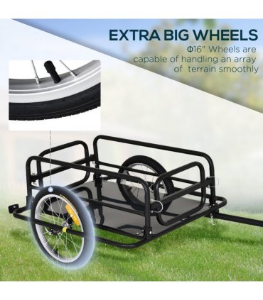 Folding Frame Bike Cargo Trailer Extra Bicycle Storage Carrier W/Hitch-Black