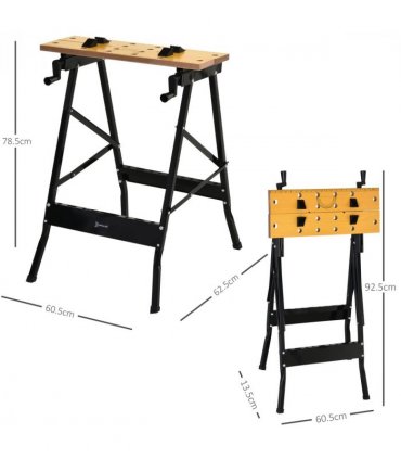 Work Bench DURHAND MDF Top Portable Work Bench w Adjustable Clamps Black