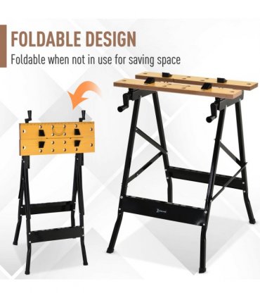 Work Bench DURHAND MDF Top Portable Work Bench w Adjustable Clamps Black