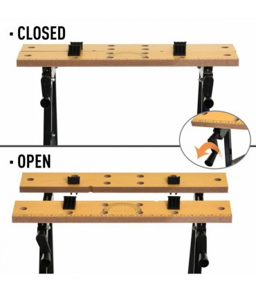 Work Bench DURHAND MDF Top Portable Work Bench w Adjustable Clamps Black