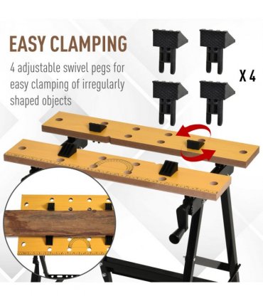 Work Bench DURHAND MDF Top Portable Work Bench w Adjustable Clamps Black