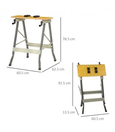 Work Bench Grey MDF 62.5cmx60.5cmx78.5cm 4-1 Work Bench, Saw Horse Clamp Table