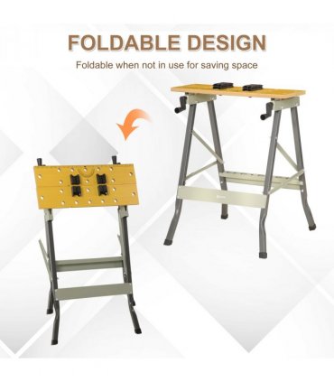 Work Bench Grey MDF 62.5cmx60.5cmx78.5cm 4-1 Work Bench, Saw Horse Clamp Table