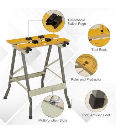Work Bench Grey MDF 62.5cmx60.5cmx78.5cm 4-1 Work Bench, Saw Horse Clamp Table