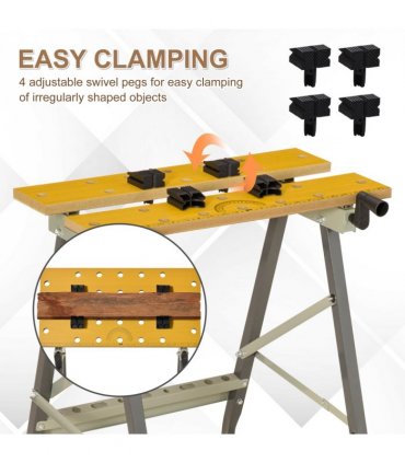 Work Bench Grey MDF 62.5cmx60.5cmx78.5cm 4-1 Work Bench, Saw Horse Clamp Table