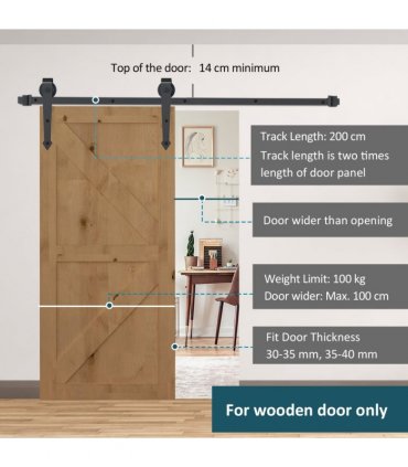 6ft 1.8m Sliding Wood Barn Door Stainless Steel Set Carbon Kits