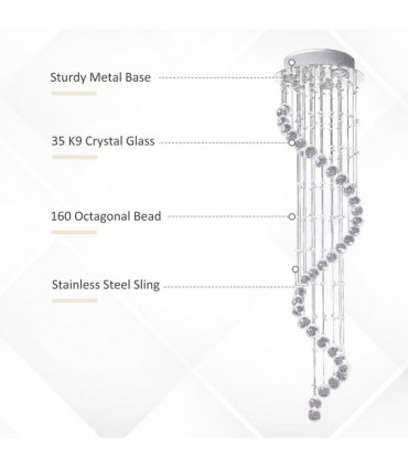 Chandelier Crystal Glass Silver 30cm x 30cm x 120cm 160 Octagons Metal Base