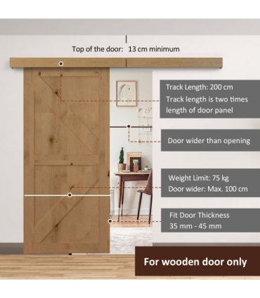 Rustic Sliding Door 6.5 ft Classic Kit Set 2000mm For Single Wooden