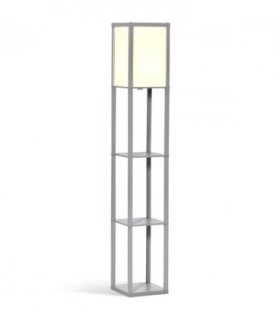 Floor Lamp 4-Tier Grey MDF 26cm x 26cm x 160cm - Light with Storage Shelf