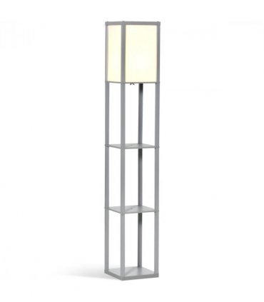 Floor Lamp 4-Tier Grey MDF 26cm x 26cm x 160cm - Light with Storage Shelf