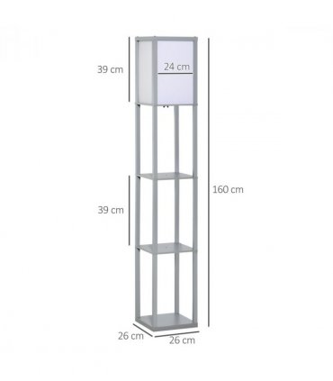 Floor Lamp 4-Tier Grey MDF 26cm x 26cm x 160cm - Light with Storage Shelf
