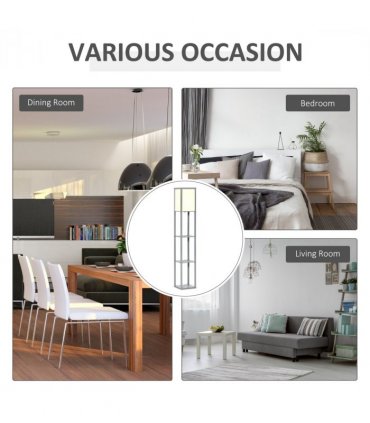 Floor Lamp 4-Tier Grey MDF 26cm x 26cm x 160cm - Light with Storage Shelf