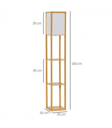 Floor Lamp 4-Tier Natural Beech wood 26cm x 26cm x 160cm Storage Shelf
