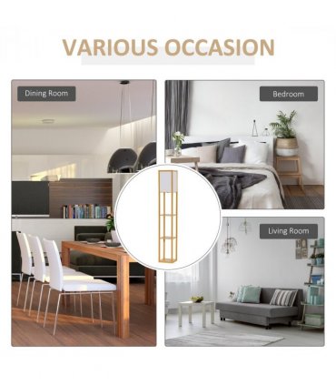 Floor Lamp 4-Tier Natural Beech wood 26cm x 26cm x 160cm Storage Shelf