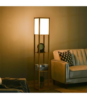 Floor Lamp 4-Tier Natural Beech wood 26cm x 26cm x 160cm Storage Shelf