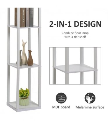 Floor Lamp White 26cm x 26cm x 160cm 4-Tier Floor Lamp with Storage Shelf
