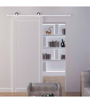 6ft Modern Carbon Steel Sliding Door Track Kit White