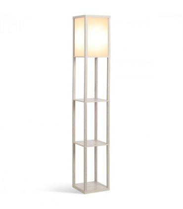 Floor Lamp 4-Tier White and Oak 26cm x 26cm x 160cm Solid MDF with Shelves