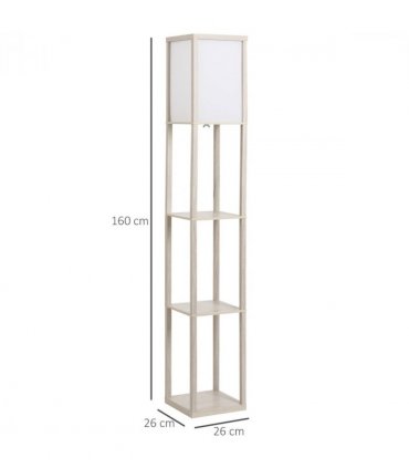 Floor Lamp 4-Tier White and Oak 26cm x 26cm x 160cm Solid MDF with Shelves