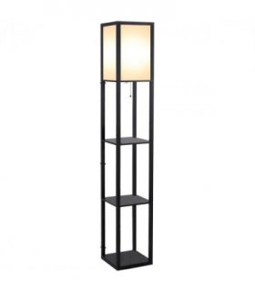 Floor Lamp, 4-tier Open Shelves, 26L x 26W x 160Hcm-Black/White Shelf