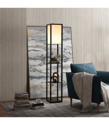 Floor Lamp, 4-tier Open Shelves, 26L x 26W x 160Hcm-Black/White Shelf
