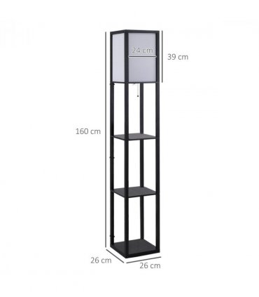 Floor Lamp, 4-tier Open Shelves, 26L x 26W x 160Hcm-Black/White Shelf