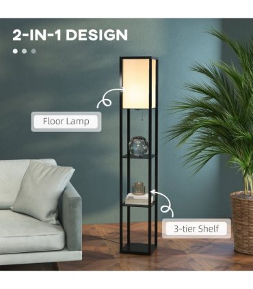Floor Lamp, 4-tier Open Shelves, 26L x 26W x 160Hcm-Black/White Shelf