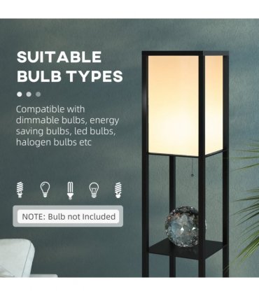 Floor Lamp, 4-tier Open Shelves, 26L x 26W x 160Hcm-Black/White Shelf