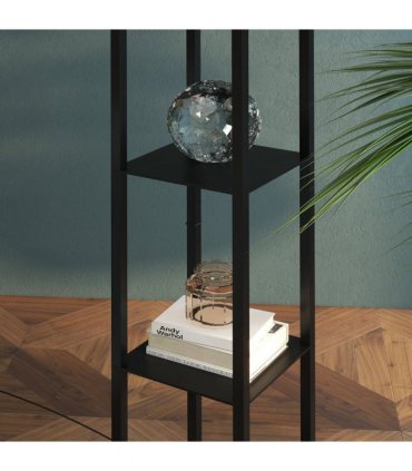 Floor Lamp, 4-tier Open Shelves, 26L x 26W x 160Hcm-Black/White Shelf