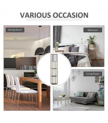 Floor Lamp Rustic Brown 4-Tier 26cm x 26cm x 160cm - Light with Storage Shelf