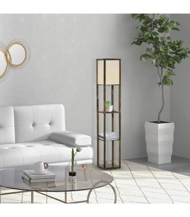 Floor Lamp Rustic Brown 4-Tier 26cm x 26cm x 160cm - Light with Storage Shelf