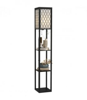 Floor Lamp 4-tier Open Shelves Wooden, 26L x 26W x 160Hcm-Black/White